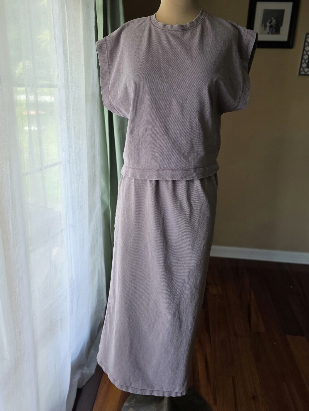 Zara 100% Cotton Dusty Purple Matching Set | Muscle Tee & Midi Skirt Size Small